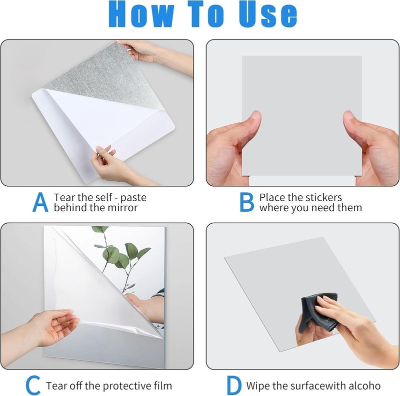 Fliptic عبوة 4 قطع من ورق أكريليك مرآة فضية لاصقة ذاتية بحجم A4 ملصقات جدارية مرنة 30 × 21 سم - Image 5