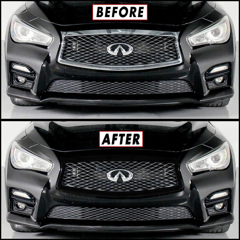 SlickMod Chrome Delete Blackout Vinyl Overlay for 2014-2017 Infiniti Q50 Q50S Front Bumper Grill Trim (Gloss Black) - Image 4