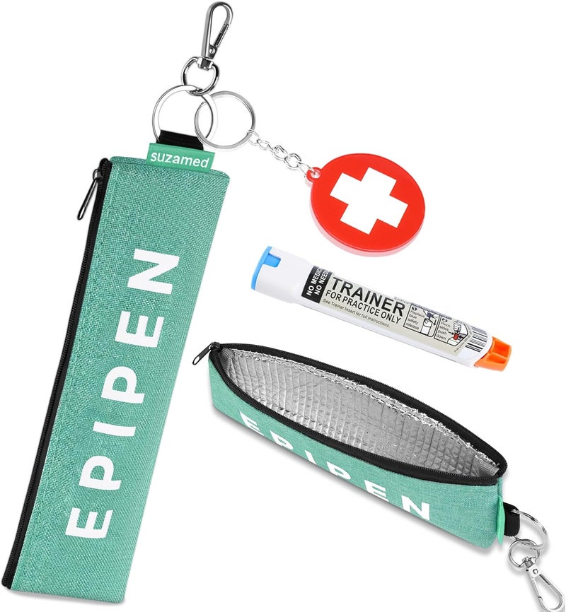 suzamed حقيبة حمل EpiPen محمولة، حقيبة طبية طارئة معزولة للحفاظ على فعالية الدواء، تناسب حاقن EpiPen واحد، جهاز استنشاق الربو، Auvi-Q، أدوية الحساسية، حامل EpiPen للسفر للبالغين أو الأطفال (أخضر) - Image 1