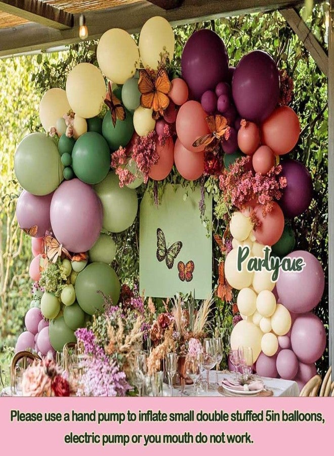 Partycus قوس بالونات بألوان وردي باهت وأخضر وأصفر - قوس بالونات مزدوج الحشو بألوان أخضر زيتوني فاتح وأرجواني باستيل مطفي، مثالي لحفلات استقبال المولود وأعياد الميلاد وحفلات الغابة الساحرة - Image 5