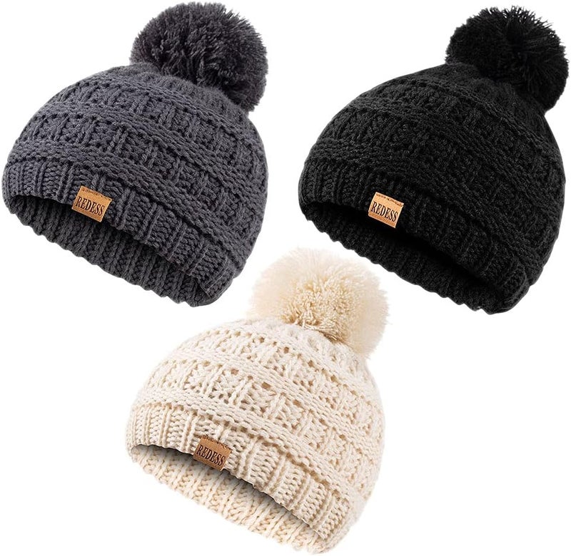 REDESS Baby Kids Winter Warm Hats, Infant Toddler Children Pom Pom Beanie Knit Cap Girls Boys - Image 1