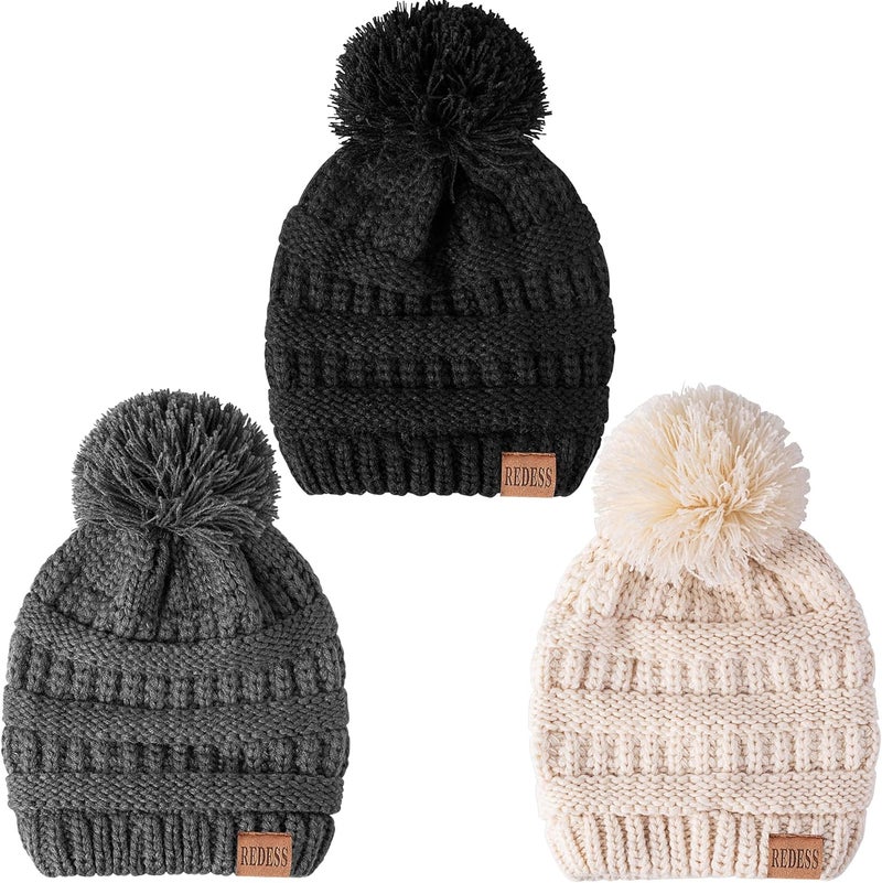REDESS Baby Kids Winter Warm Hats, Infant Toddler Children Pom Pom Beanie Knit Cap Girls Boys - Image 2