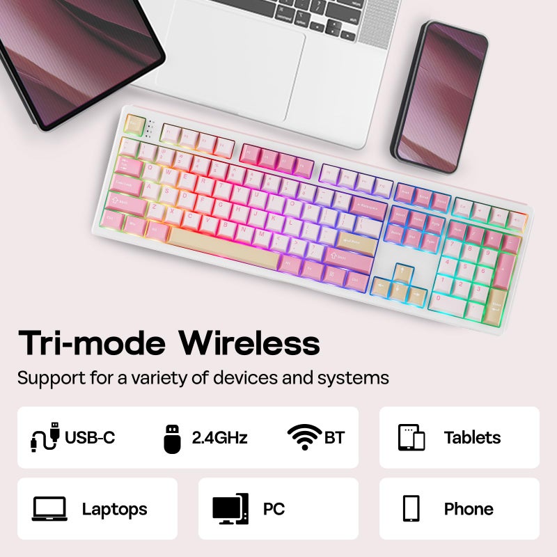 EPOMAKER TH108 Full Size Mechanical Keyboard, Wireless Gaming Keyboard with 8000mAh Battery, Creamy Gasket, 108 Keys, Hot Swap, Custom Driver, RGB Backlight (Pink, Creamy Jade) - Image 5