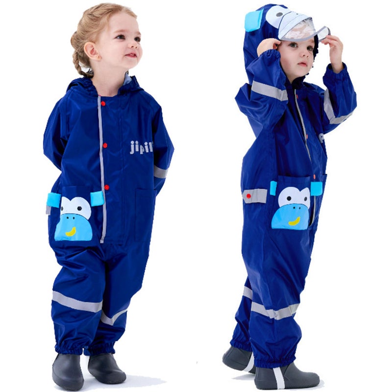 Fewlby Kids Toddler Rain Suit for boys girls One Piece Hoodie Zipper Cute Cartoon Monkey Waterproof Rain Jacket 25 years M Size