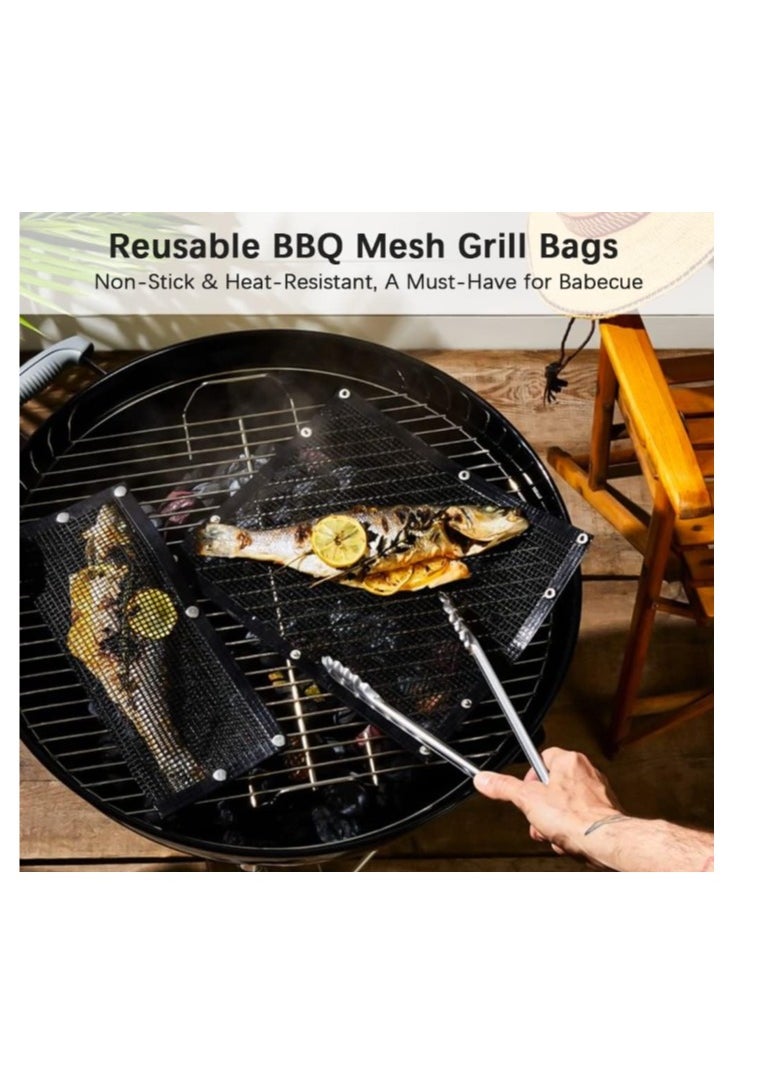 OASIS-TH - 2 Packs BBQ Mesh Grill Bags Size 24 x 14Cm Reusable Grilling Pouches Non-Stick Barbecue Bag Reusable BBQ Mesh Grill Pouch Non-Stick Barbecue Bag For Charcoal Gas Electric Grills - Image 1