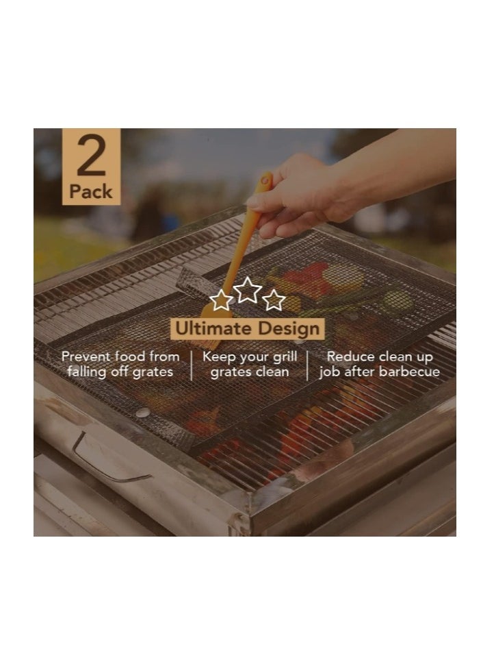 OASIS-TH - 2 Packs BBQ Mesh Grill Bags Size 24 x 14Cm Reusable Grilling Pouches Non-Stick Barbecue Bag Reusable BBQ Mesh Grill Pouch Non-Stick Barbecue Bag For Charcoal Gas Electric Grills - Image 1