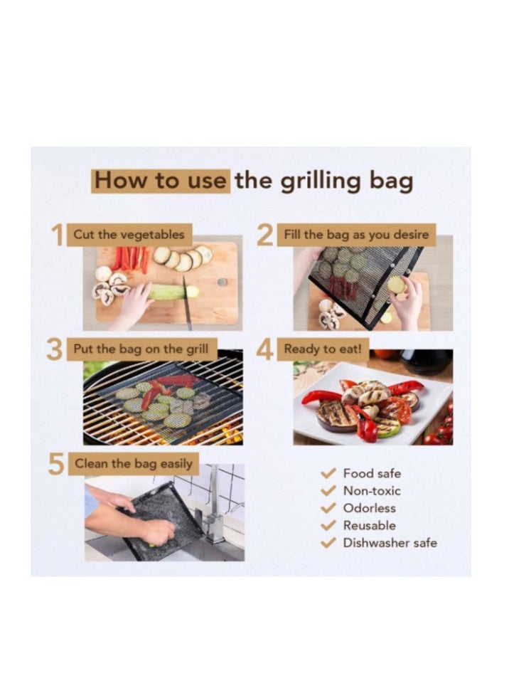 OASIS-TH - 2 Packs BBQ Mesh Grill Bags Size 24 x 14Cm Reusable Grilling Pouches Non-Stick Barbecue Bag Reusable BBQ Mesh Grill Pouch Non-Stick Barbecue Bag For Charcoal Gas Electric Grills - Image 1
