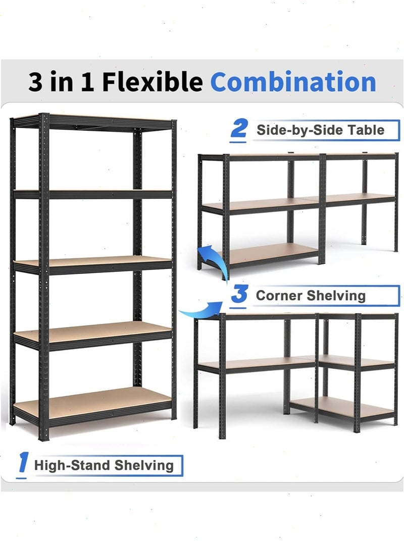 يواوليتي منظم أرفف من 5 طبقات للمطبخ ، ورف تخزين ، ووحدة رفوف قابلة للتعديل ، وأرفف تخزين مرآب تجميع بدون مسامير لمستودع السقيفة والطابق السفلي (أسود) - Image 3