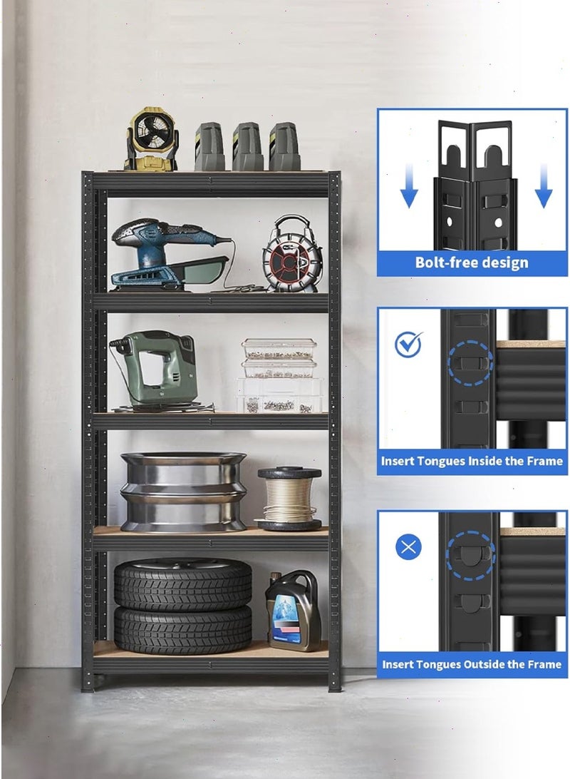 يواوليتي منظم أرفف من 5 طبقات للمطبخ ، ورف تخزين ، ووحدة رفوف قابلة للتعديل ، وأرفف تخزين مرآب تجميع بدون مسامير لمستودع السقيفة والطابق السفلي (أسود) - Image 5