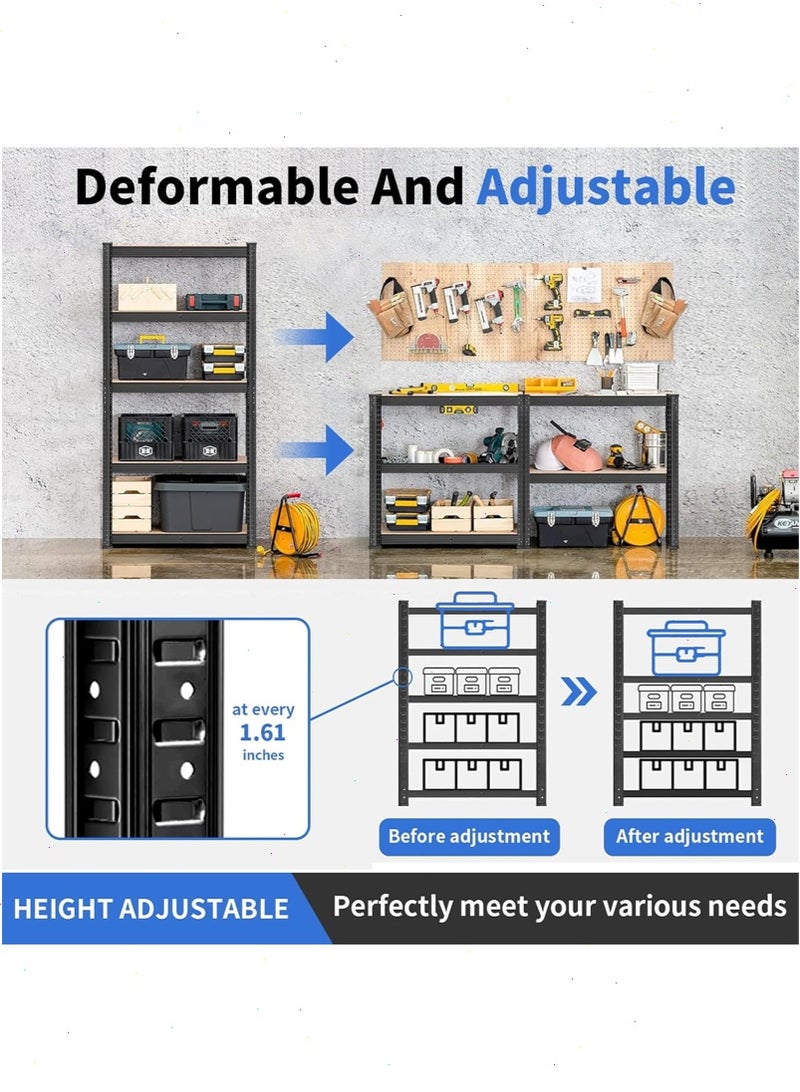 يواوليتي منظم أرفف من 5 طبقات للمطبخ ، ورف تخزين ، ووحدة رفوف قابلة للتعديل ، وأرفف تخزين مرآب تجميع بدون مسامير لمستودع السقيفة والطابق السفلي (أسود) - Image 4