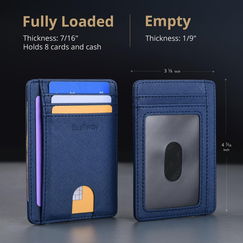 Buffway Slim Minimalist Front Pocket RFID Blocking Leather Wallets for Men and Women - Cross Blue - Image 5
