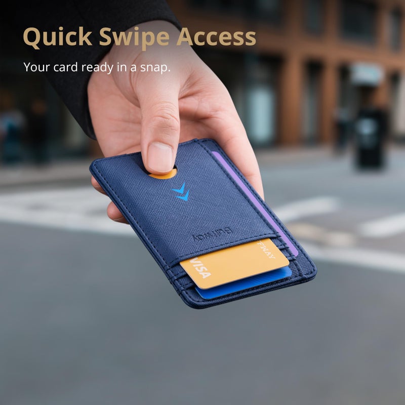 Buffway Slim Minimalist Front Pocket RFID Blocking Leather Wallets for Men and Women - Cross Blue - Image 4