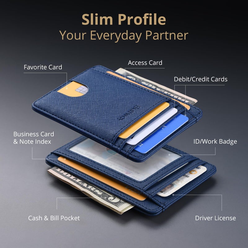 Buffway Slim Minimalist Front Pocket RFID Blocking Leather Wallets for Men and Women - Cross Blue - Image 3