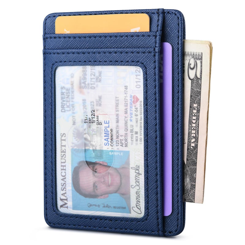 Buffway Slim Minimalist Front Pocket RFID Blocking Leather Wallets for Men and Women - Cross Blue - Image 2