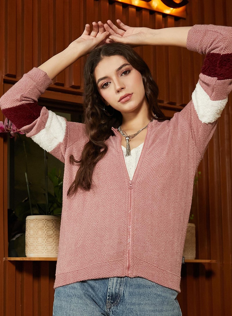 كامبوس سوترا Women's Salmon Pink Chevron Block Jacket  - Image 2