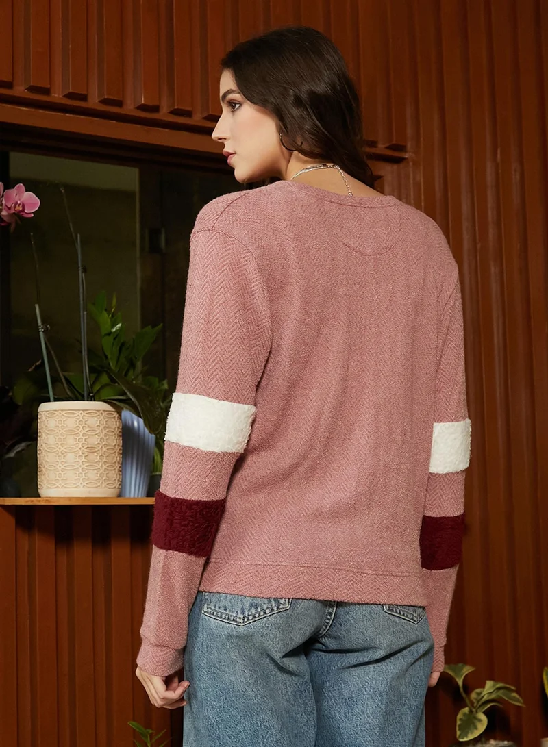 Campus Sutra Women's Salmon Pink Chevron Block Jacket