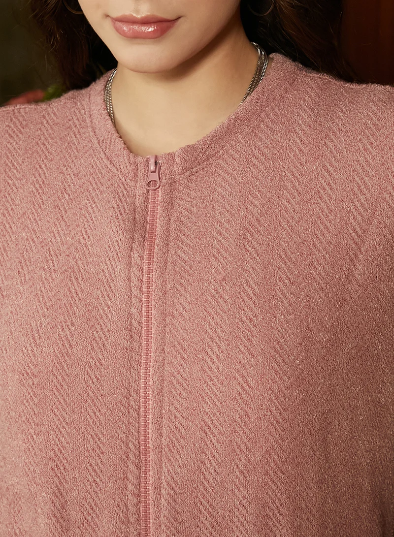 Campus Sutra Women's Salmon Pink Chevron Block Jacket