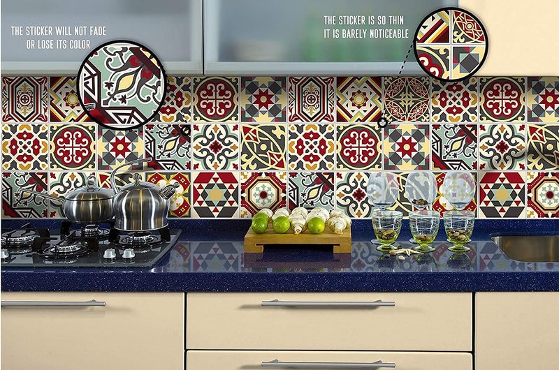 WALLTON - B1 Moroccan Tile Stickers for Kitchen Backsplash Bathroom Floor Wood Glass Stick Home Décor Furniture (Multicolor, 3x3 Inch 36 pic)-Self-Adhesive - Image 4