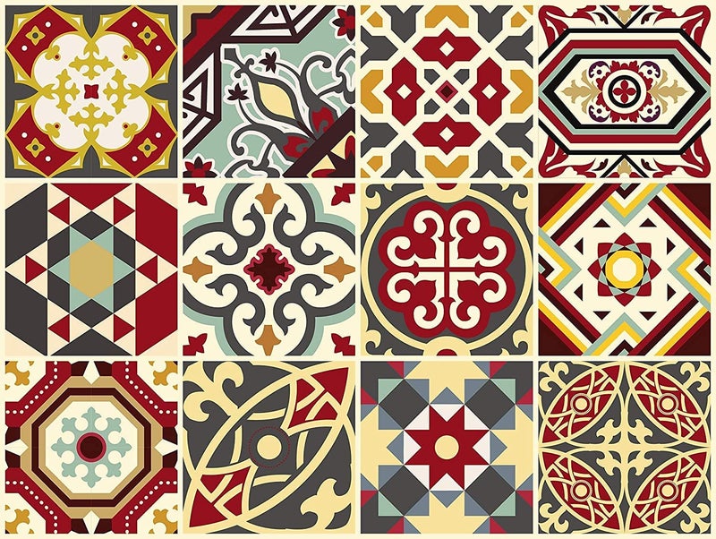 WALLTON - B1 Moroccan Tile Stickers for Kitchen Backsplash Bathroom Floor Wood Glass Stick Home Décor Furniture (Multicolor, 3x3 Inch 36 pic)-Self-Adhesive - Image 1