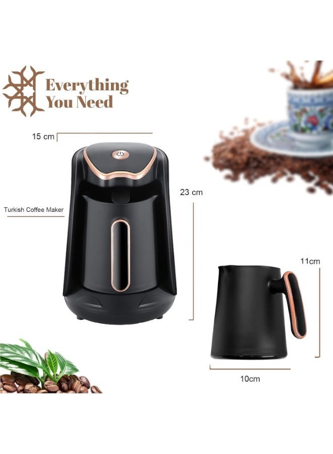 D L C Electric Turkish Coffee Maker, 300ml Capacity, 800W Fast Brewing, Auto Shut-Off, Black & Rose Gold – Model DLC-7323 - Image 2