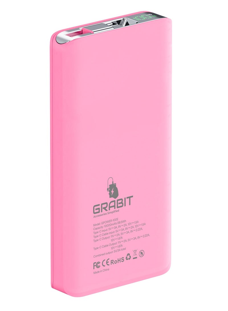 إلتقطه بنك الطاقة GPOWER-100E سعة 10,000 مللي أمبير في الساعة PD - شحن سريع 20 وات، كابل USB-C مدمج، شاشة رقمية - Image 3