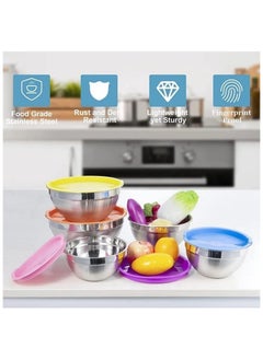 MARKQ Mixing Bowls with Airtight Plastic Color Lids, 5 Stainless Steel Salad Bowls for Baking Cooking Space Saving Storage Food Prep  - Image 3