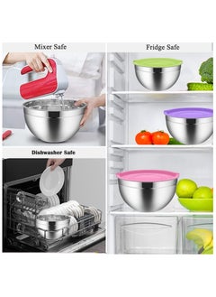 MARKQ Mixing Bowls with Airtight Plastic Color Lids, 5 Stainless Steel Salad Bowls for Baking Cooking Space Saving Storage Food Prep  - Image 5