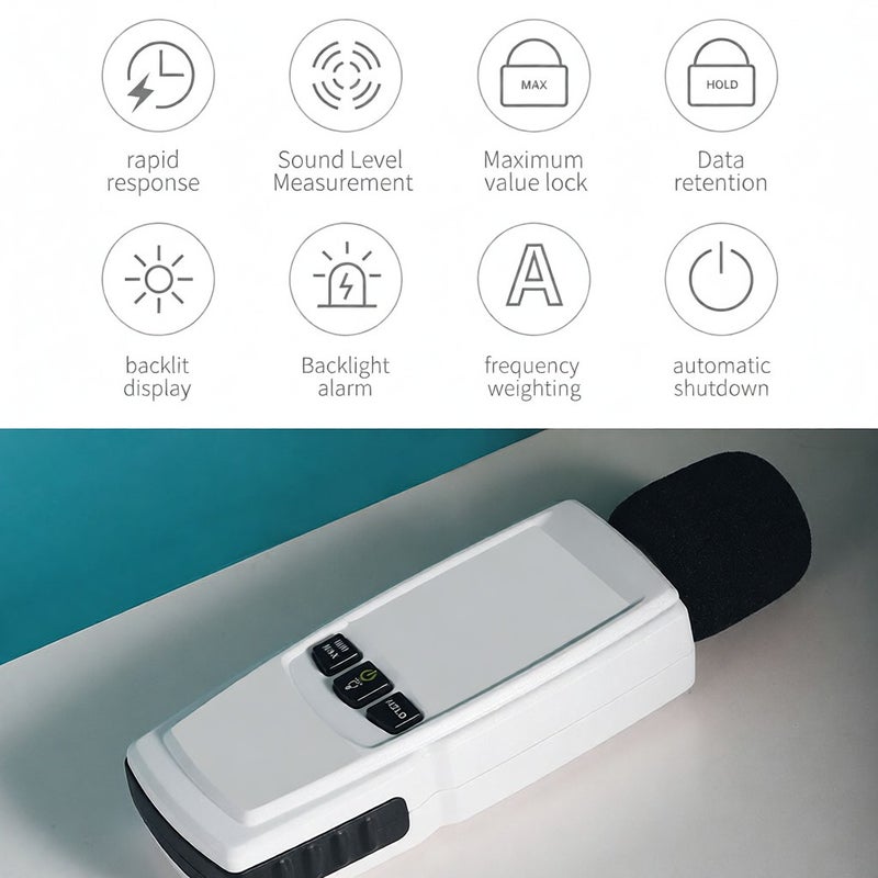 DUKA Decibel Meter Portable Digital Sound Level Reader Audio Noise Measure Device 30-130dBA with LED Display Backlight Alarm Data Hold Function - Image 5