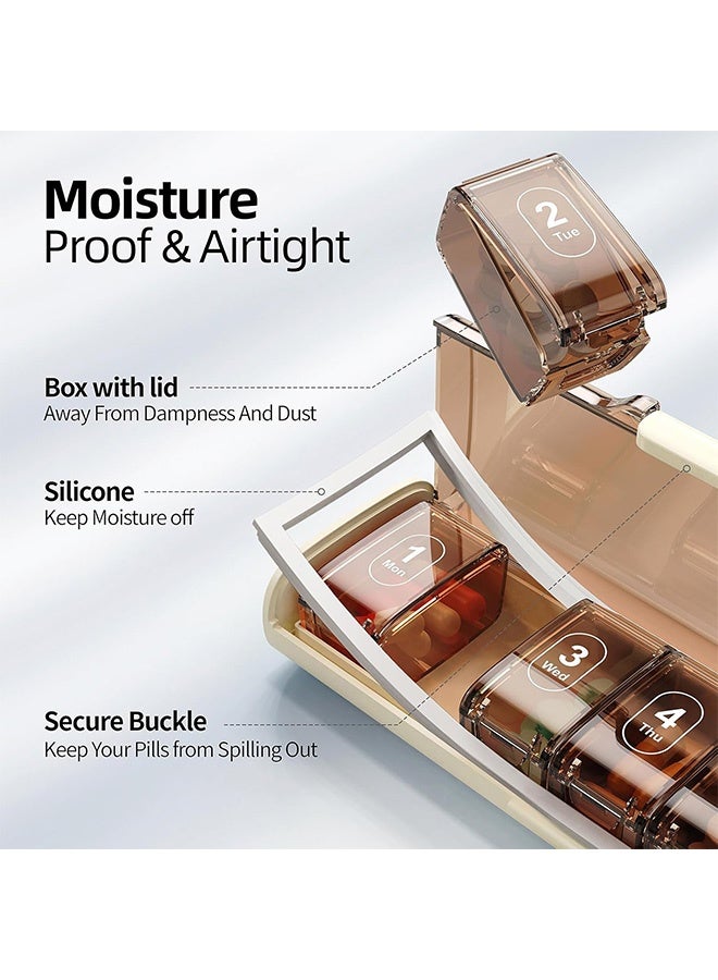 كوانتوم منظم الأقراص الأسبوعي، صندوق أقراص محمول لمدة 7 أيام، صندوق محمول للسفر مع حاويات فردية قابلة للإزالة لحمل الفيتامينات والمكملات الغذائية والأدوية (بني) - Image 4