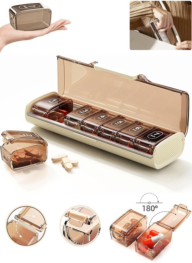 كوانتوم منظم الأقراص الأسبوعي، صندوق أقراص محمول لمدة 7 أيام، صندوق محمول للسفر مع حاويات فردية قابلة للإزالة لحمل الفيتامينات والمكملات الغذائية والأدوية (بني) - Image 1