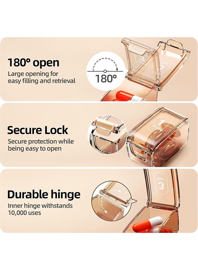 كوانتوم منظم الأقراص الأسبوعي، صندوق أقراص محمول لمدة 7 أيام، صندوق محمول للسفر مع حاويات فردية قابلة للإزالة لحمل الفيتامينات والمكملات الغذائية والأدوية (بني) - Image 3