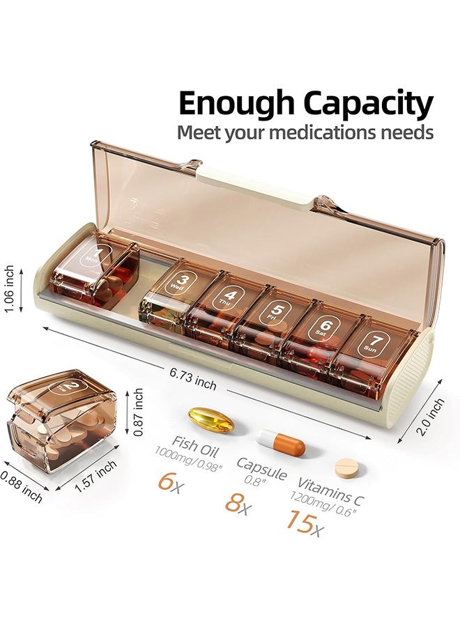 كوانتوم منظم الأقراص الأسبوعي، صندوق أقراص محمول لمدة 7 أيام، صندوق محمول للسفر مع حاويات فردية قابلة للإزالة لحمل الفيتامينات والمكملات الغذائية والأدوية (بني) - Image 2