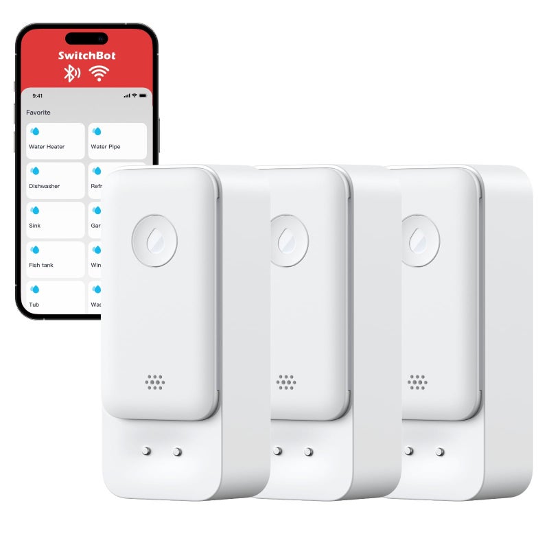 SwitchBot WiFi Water Sensor 3 Pack  Smart Water Leak Detector  100dB Adjustable Alerts & App Alerts  IP67 Waterproof  Wireless Detector for Kitchen  Bathroom  Basement  No Hub Required (Support 2.4G) - Image 1