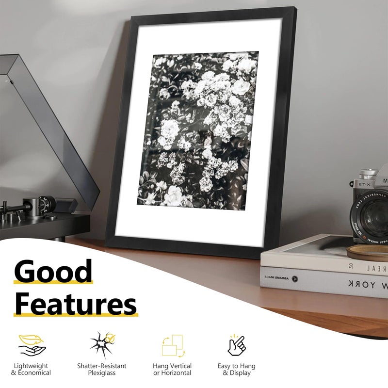 VIOLABBEY 11x14 Picture Frame Set of 5, Black Frames for 8x10 Photos with Mat or 11 x 14 without Mat,Gallery Wall Frame - Image 4