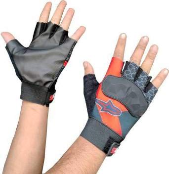 ZaySoo Gloves for Riding, Mountain Bike Half Finger Anti Slip Gloves Gym & Fitness Gloves (Red) - Image 1