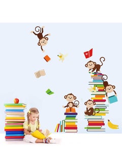 decalmile decalmile Monkey Wall Decals Animals Reading Books Wall Stickers Baby Nursery Kids Bedroom Classroom Wall Decor  - Image 1