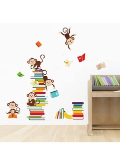 decalmile decalmile Monkey Wall Decals Animals Reading Books Wall Stickers Baby Nursery Kids Bedroom Classroom Wall Decor  - Image 3