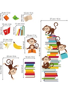 decalmile decalmile Monkey Wall Decals Animals Reading Books Wall Stickers Baby Nursery Kids Bedroom Classroom Wall Decor  - Image 4