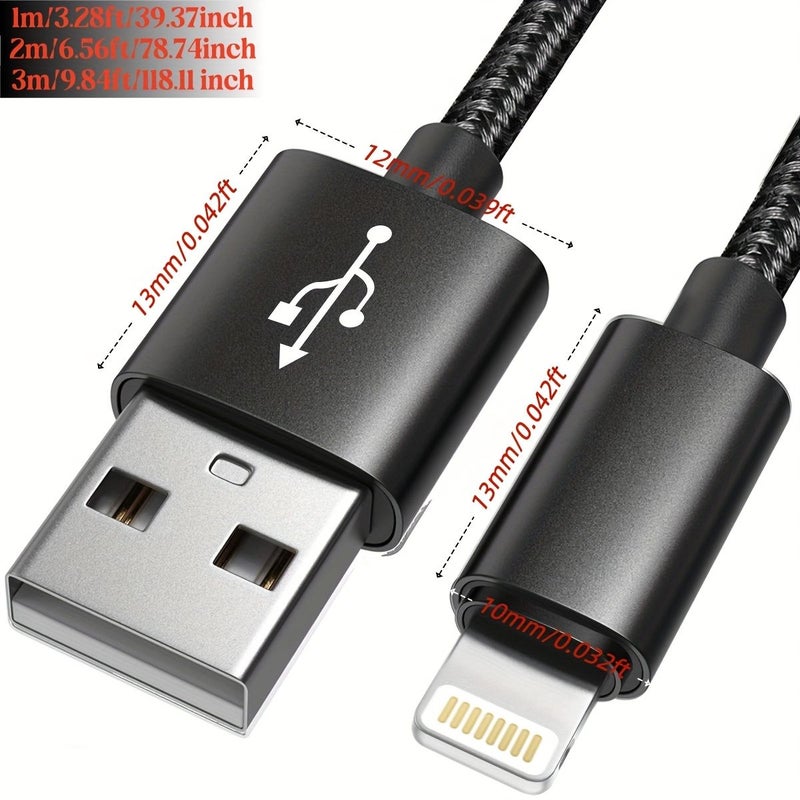كابل شحن سريع معتمد من MFi، مزامنة USB، عبوة من 2 بطول 3 متر لهواتف iPhone 14 و13 و12 و11 Pro Max وSE - Image 1