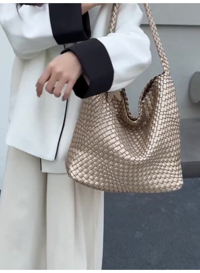 كيفية حقيبة دلو كبيرة الحجم منسوجة يدويًا تحت الإبط للنساء، حقيبة يد فاخرة للتنقل، حقيبة كتف واحدة، حقيبة أنيقة ومتعددة الاستخدامات - Image 2
