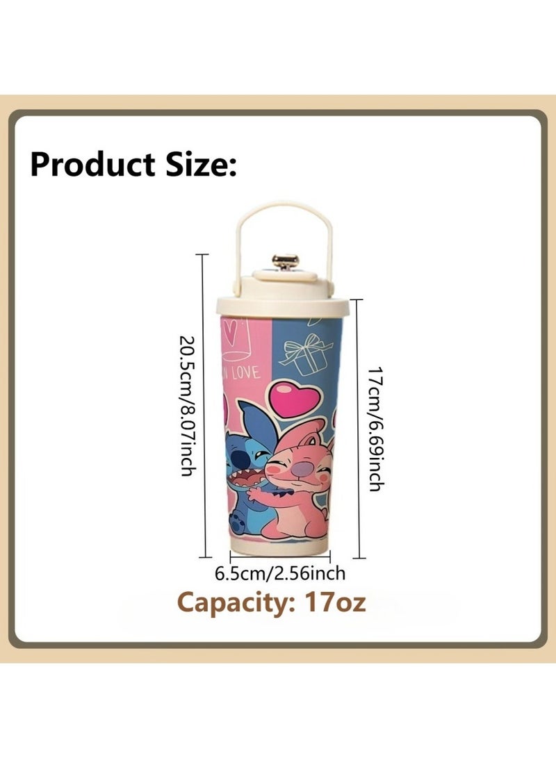ديزني كوب سفر ديزني ستيتش وآنجل ٥٠٠ مل خفيف الوزن - ستانلس ستيل ٣١٦ مقاوم للانقلاب هدية للمراهقين - Image 3