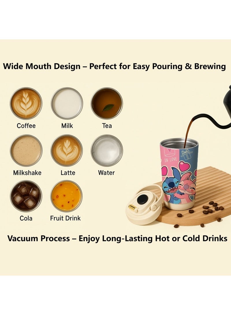 ديزني كوب سفر ديزني ستيتش وآنجل ٥٠٠ مل خفيف الوزن - ستانلس ستيل ٣١٦ مقاوم للانقلاب هدية للمراهقين - Image 4