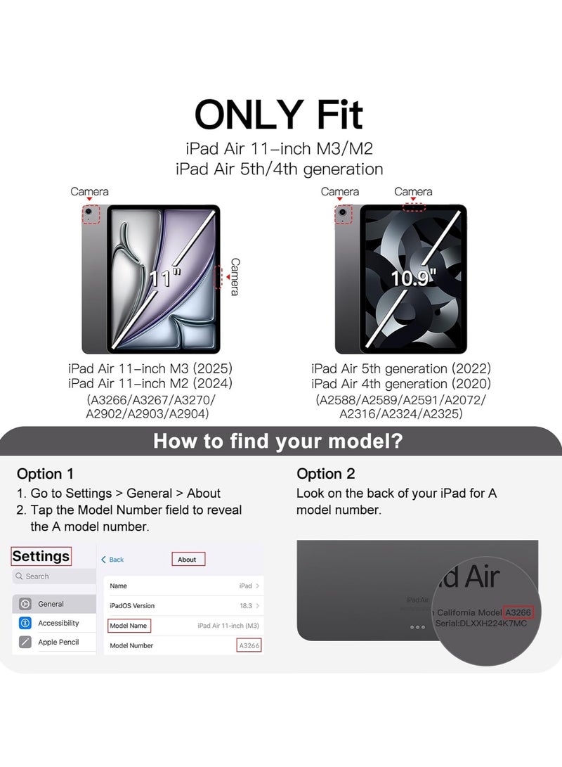 DUSALA iPad Air 11-Inch M3/M2 (2025/2024), iPad Air 5/4 (2022/2020 5th/4th) with Pencil Holder, Clear Transparent Back Slim Stand Shockproof Tablet Cover, Auto Wake/Sleep Black - Image 2