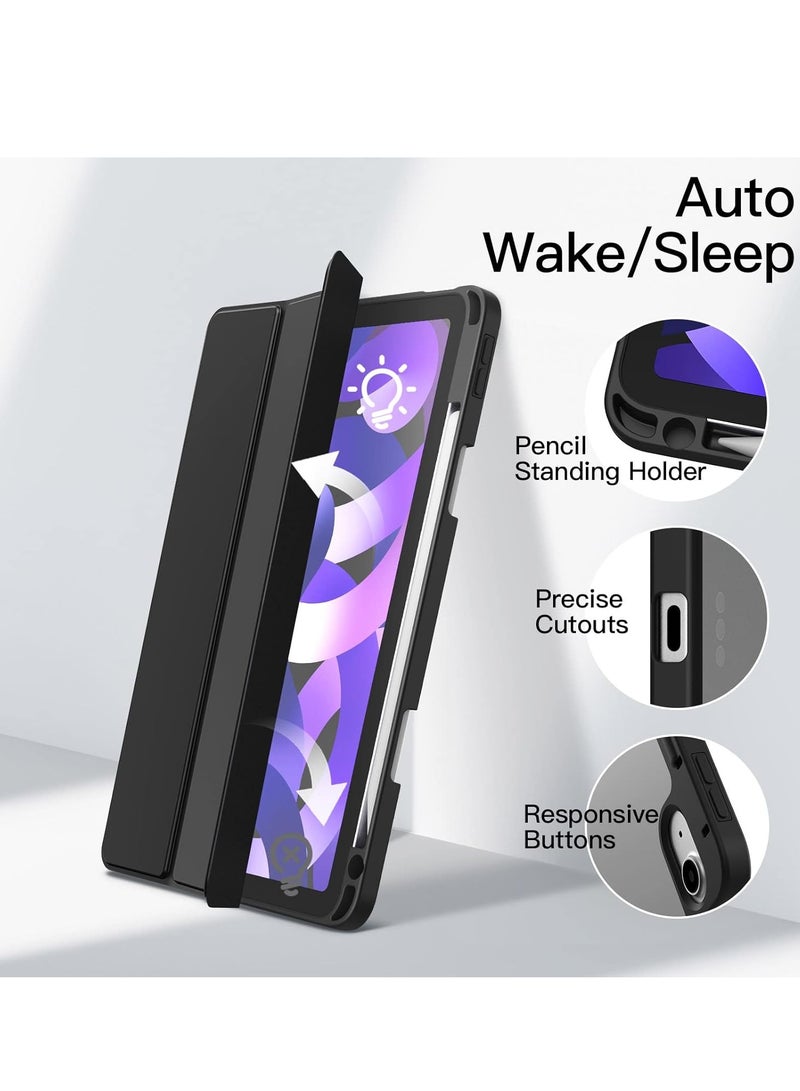 DUSALA iPad Air 11-Inch M3/M2 (2025/2024), iPad Air 5/4 (2022/2020 5th/4th) with Pencil Holder, Clear Transparent Back Slim Stand Shockproof Tablet Cover, Auto Wake/Sleep Black - Image 3