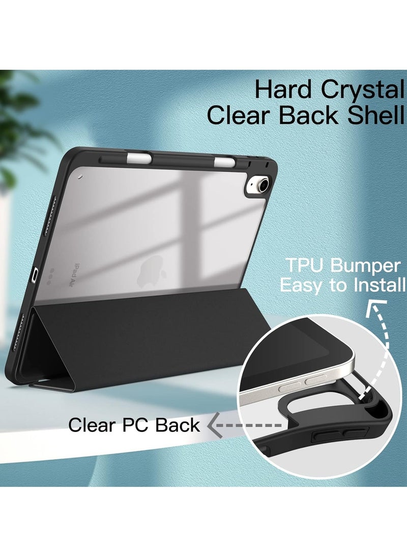DUSALA iPad Air 11-Inch M3/M2 (2025/2024), iPad Air 5/4 (2022/2020 5th/4th) with Pencil Holder, Clear Transparent Back Slim Stand Shockproof Tablet Cover, Auto Wake/Sleep Black - Image 5