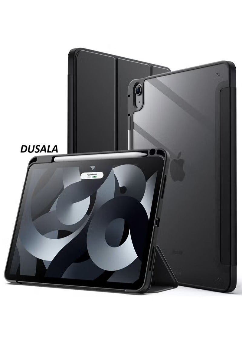 DUSALA iPad Air 11-Inch M3/M2 (2025/2024), iPad Air 5/4 (2022/2020 5th/4th) with Pencil Holder, Clear Transparent Back Slim Stand Shockproof Tablet Cover, Auto Wake/Sleep Black - Image 1