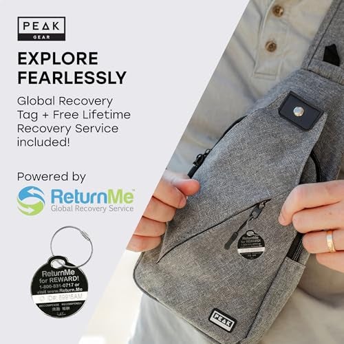Peak Gear Travel Sling Bag. Compact Crossbody Bag | Lighter and Smaller than a Backpack | Lifetime Lost & Found ID Tag | Gray - Image 5