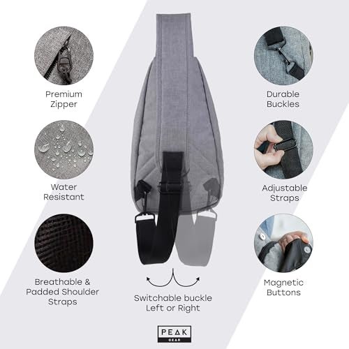 Peak Gear Travel Sling Bag. Compact Crossbody Bag | Lighter and Smaller than a Backpack | Lifetime Lost & Found ID Tag | Gray - Image 4