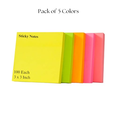 R H lifestyle Sticky Notes Set 3 X 3-Inch Sticky Note Pad Office Stationery Post It Memo Pad Study Material Notepad for Writing Notes Pack of 5 Multi Color (100 Sticky Note per pad) - Image 3