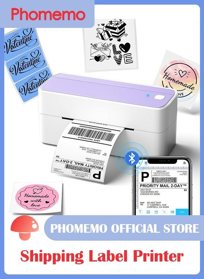 241-BT Bluetooth Thermal Label Printer, 4X6" Wireless Shipping Label Printer for Small Business, Label Printer for Shipping Packages, Compatible with iPhone, Android (Purple)